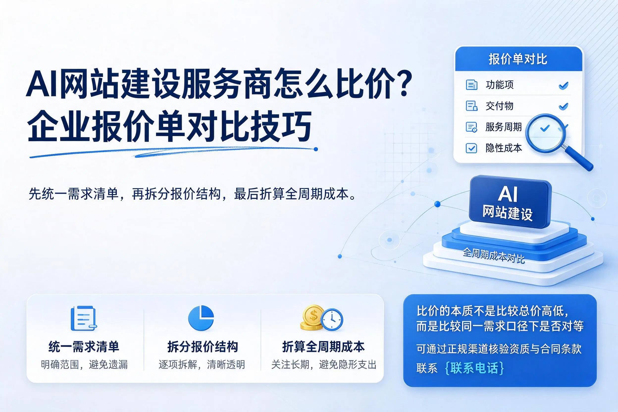 AI网站建设服务商怎么比价?固原企业报价单对比技巧