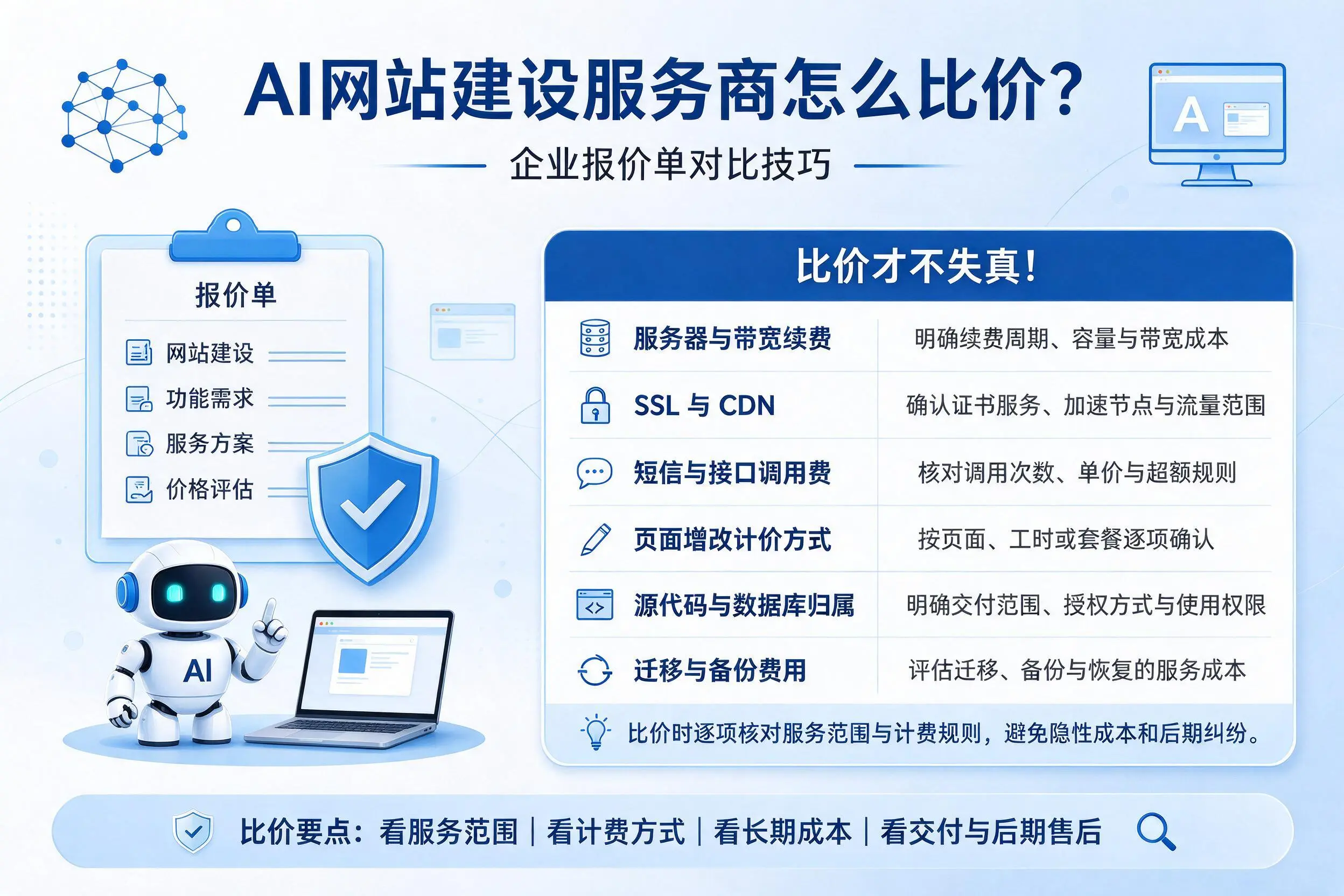 AI网站建设服务商怎么比价?固原企业报价单对比技巧