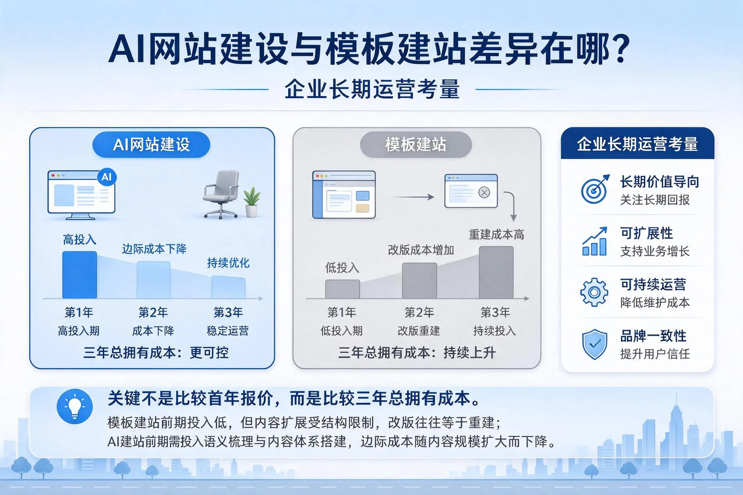 AI网站建设与模板建站差异在哪？固原企业长期运营考量