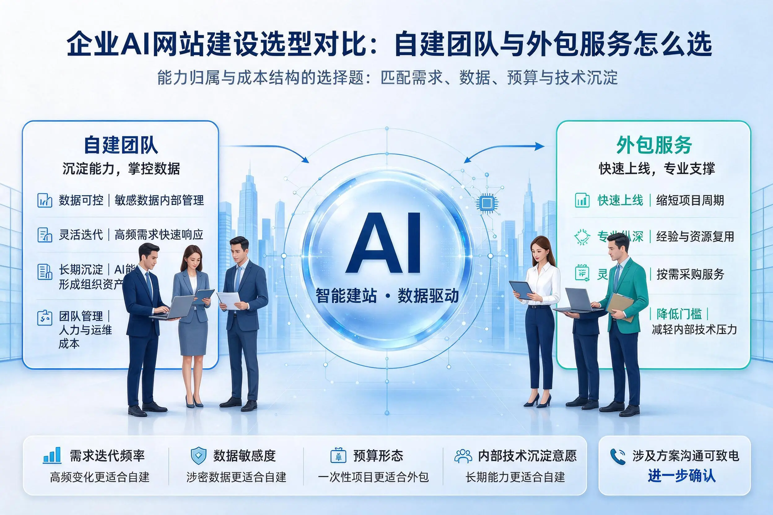 固原企业AI网站建设选型对比：自建团队与外包服务怎么选