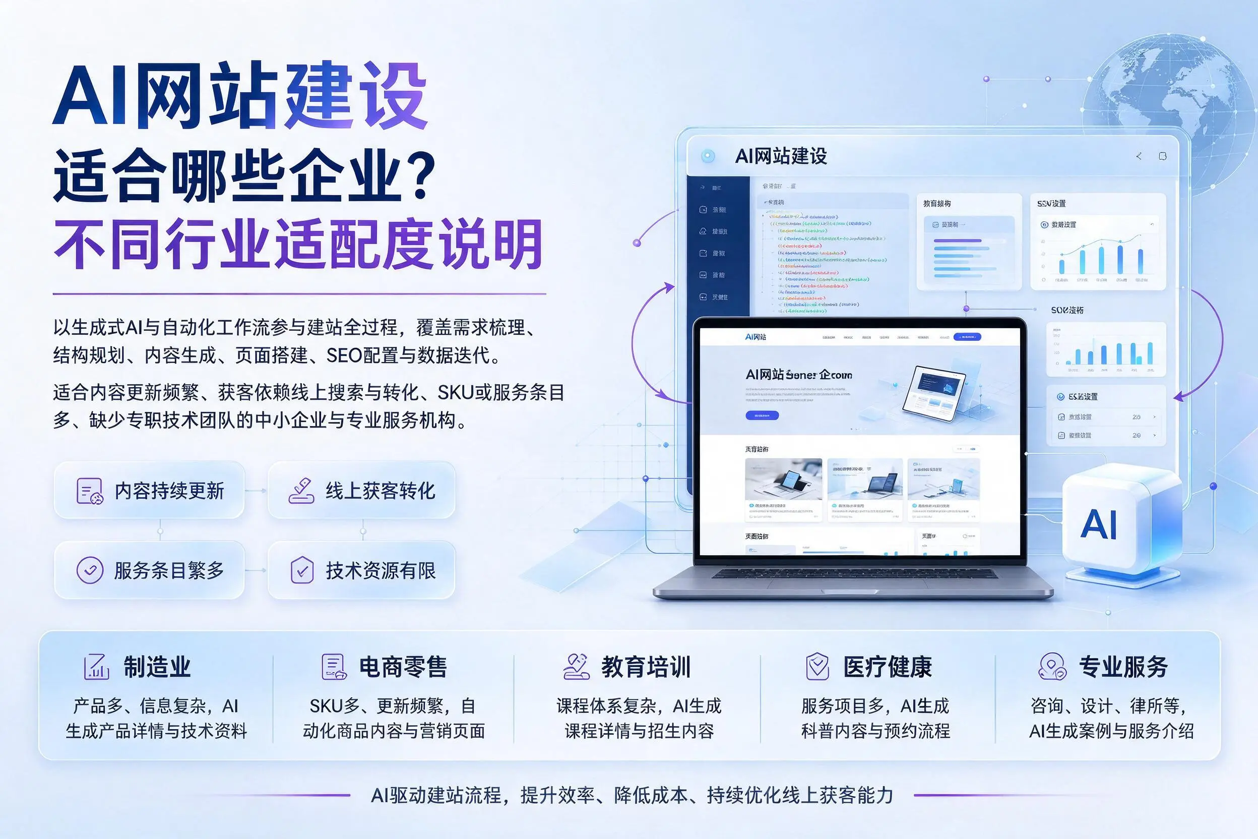 AI网站建设适合哪些企业？固原不同行业适配度说明